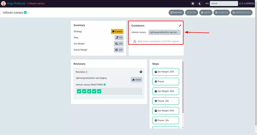 Argo Rollouts dashboard