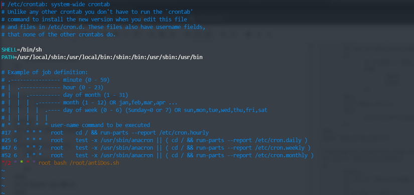 Crontab configuration to run the script every 2 minutes
