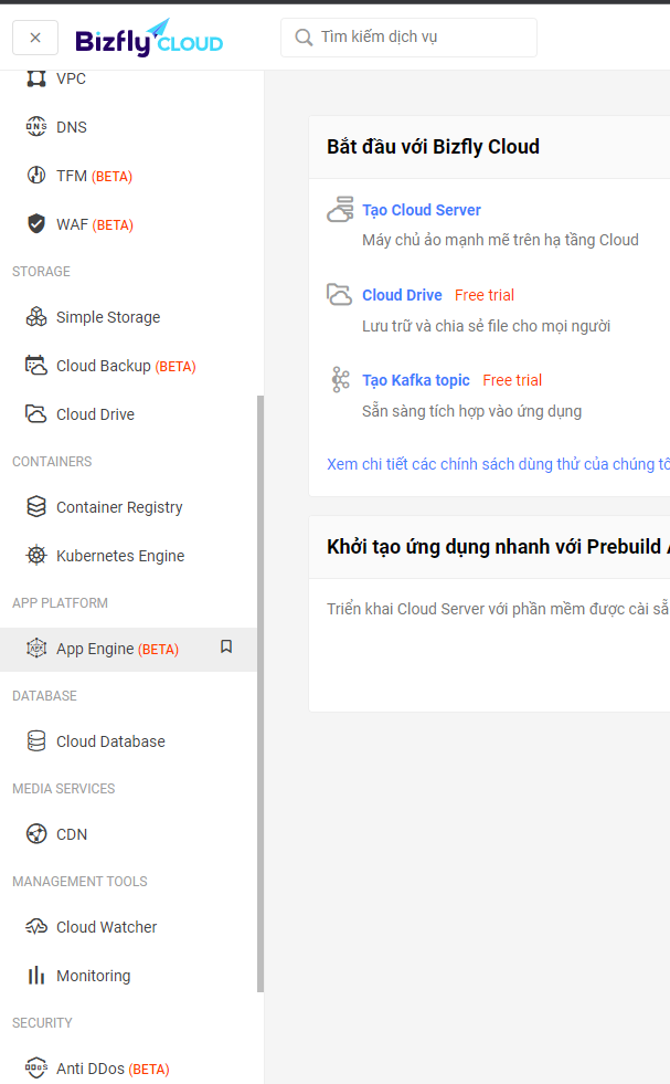 App Engine menu