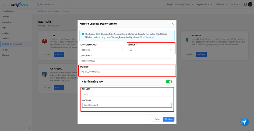 Database configuration