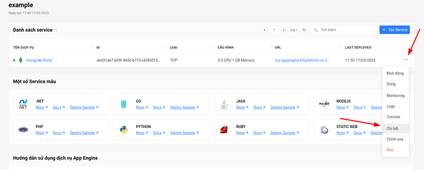 Service detail page