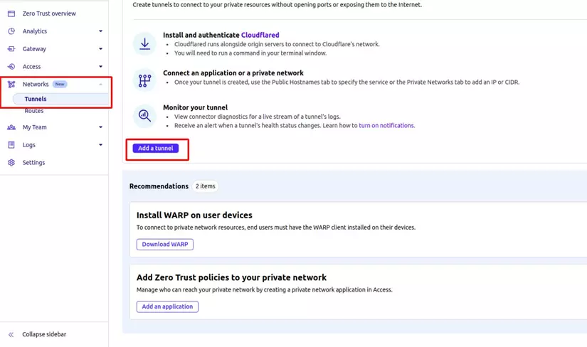Adding a new Cloudflare tunnel