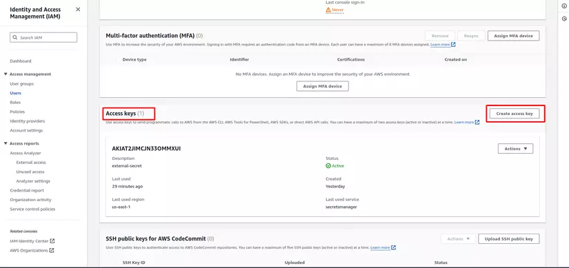 Creating an AWS access key