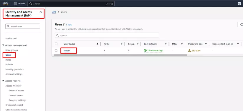 Selecting an IAM user