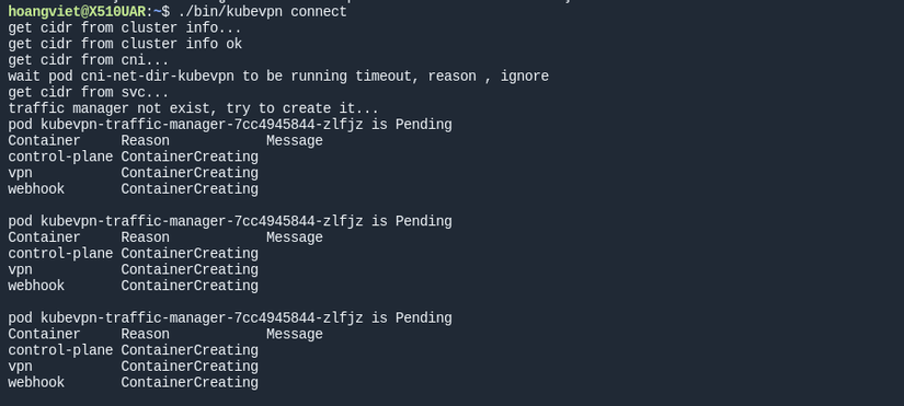 KubeVPN connect output