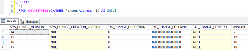 Change Tracking output example