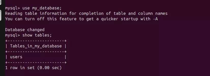 Users table created successfully